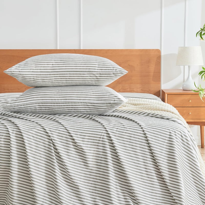 JELLYMONI 100% Natural Cotton Striped Pillowcases Set, 2 Pack White and Grey Stripes Pattern Printed Pillow Covers with Envelope Closure(Pillows are not Included)(King(20Ã—36inches)) - Image 5